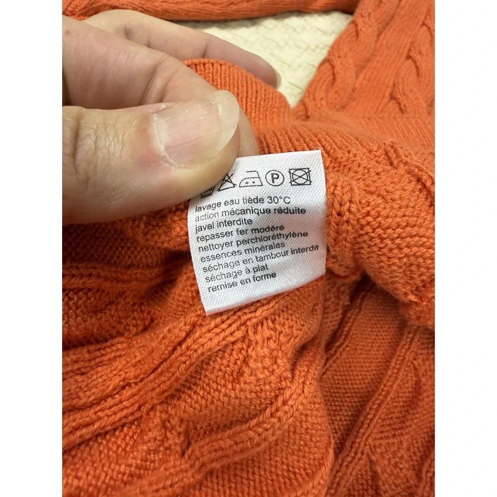 LACOSTE V-Neck Cable Knit Sweater Long Sleeve Preppy Croc | Orange | EU 38 US XS